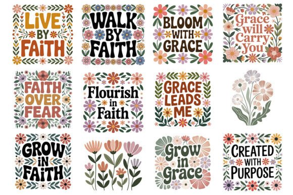 Christian Boho Floral Faith PNG Bundle for Crafts