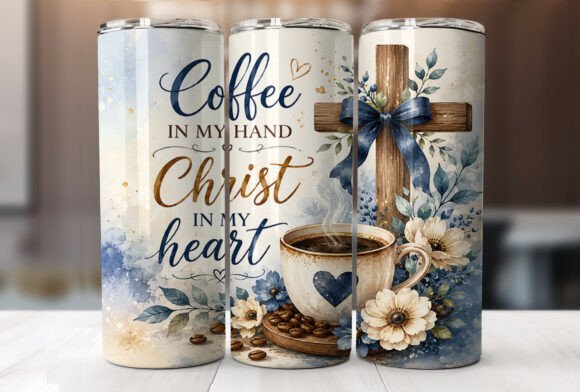 Christian Coffee Cross Floral Tumbler Wraps
