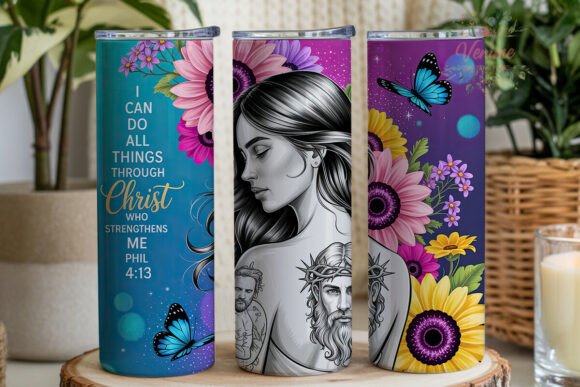 Christian Faith Pink Sunflowers Tumbler Wraps