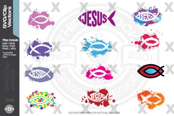 Christian Fish Symbols with Color Illustrations