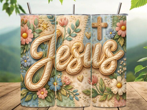 Christian Jesus Floral Cross Tumbler PNG & Tumbler Wraps