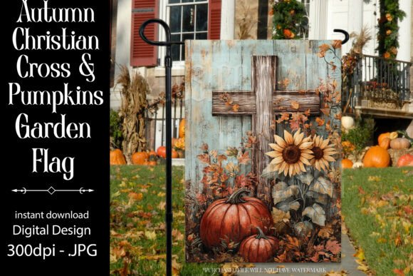 Fall Season Christian Cross Garden Flag