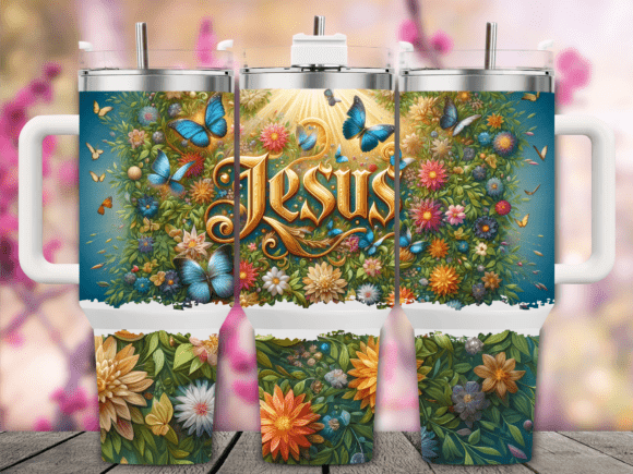 Floral Jesus Butterfly Tumbler Wrap
