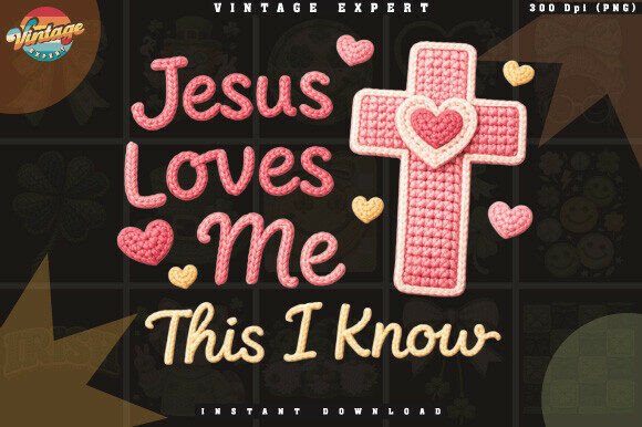 Jesus Loves Me Faux Yarn Crochet PNG Illustrations