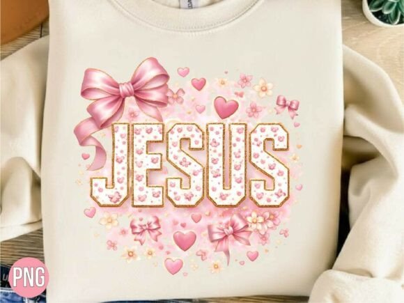 Pink Floral Jesus Bow PNG T-shirt — Crafts